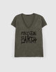 Khaki Damen-T-Shirt, loose, Pailletten-Message, Stickmotiv-6
