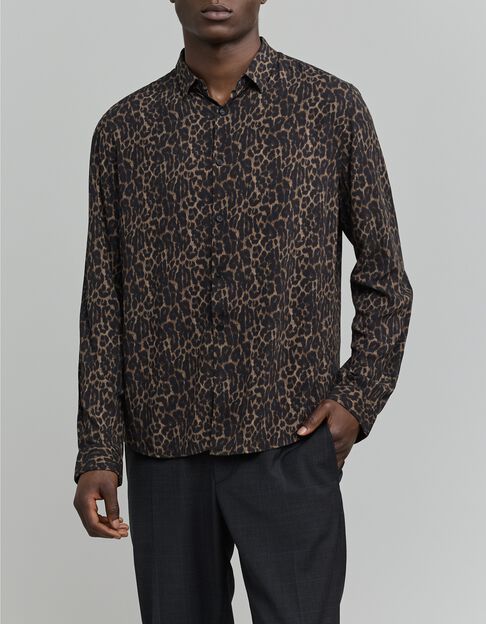 Herrenhemd SLIM grau mit Leopardenmuster - IKKS