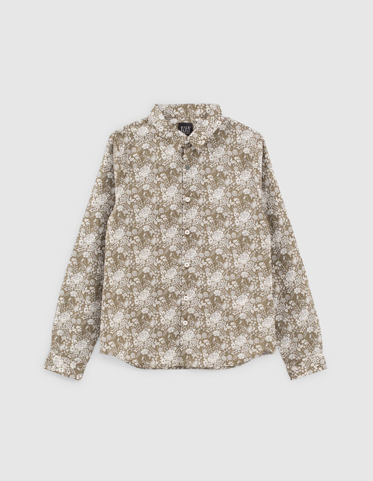 Chemise kaki tissu Liberty à fleurs garçon -1