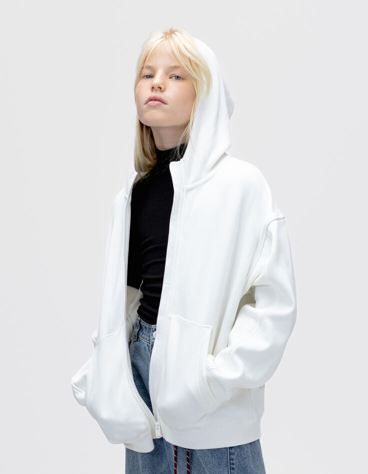 Cardigan à capuche 2-en-1 écru et gilet sans manches fille-1