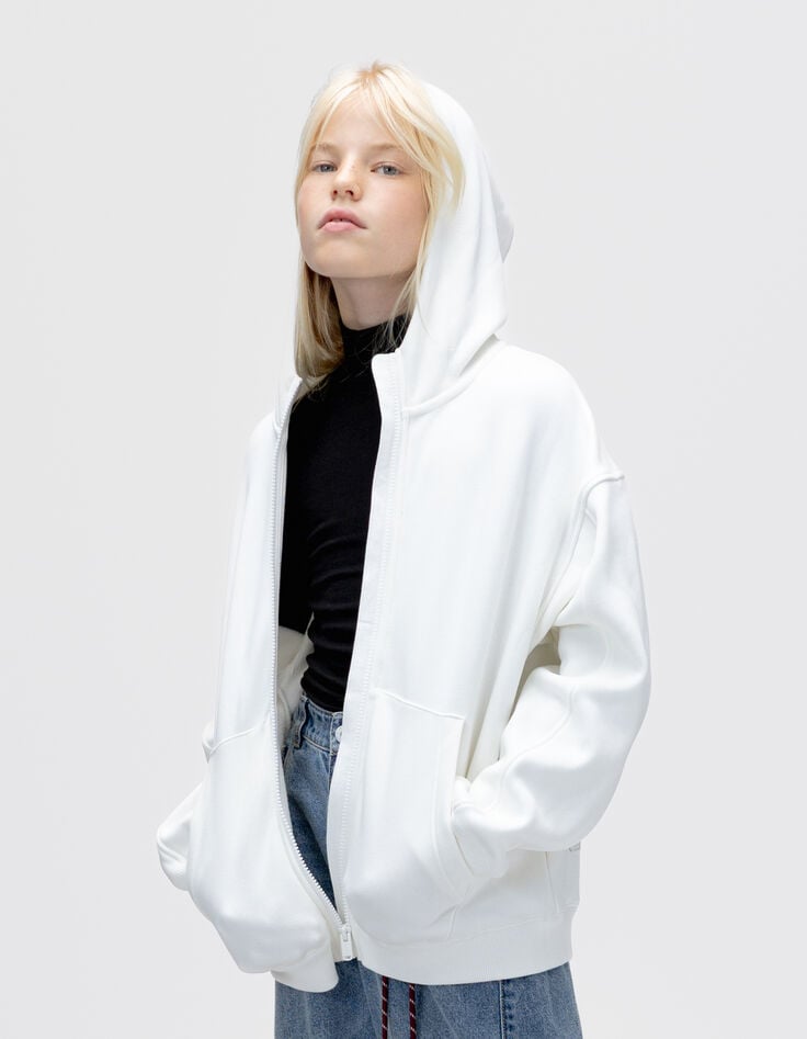 Cardigan à capuche 2-en-1 écru et gilet sans manches fille-1 Cardigan à capuche 2-en-1 écru et gilet sans manches fille-1