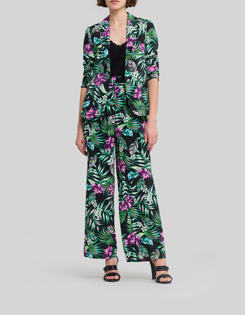 Chaqueta negra LENZING™ ECOVERO™ estampado tropical mujer - IKKS