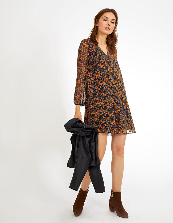 I.Code black, cognac small heart print dress-6