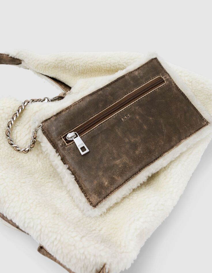 Women’s off-white shearling and leather mix Hobo bag-4