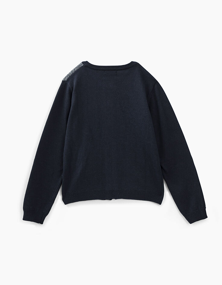 Girls’ navy and silver knit cardigan-3 Girls’ navy and silver knit cardigan-3