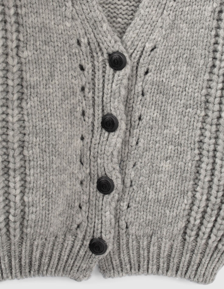 Girls’ grey knit cardigan with ribbing and openwork-3