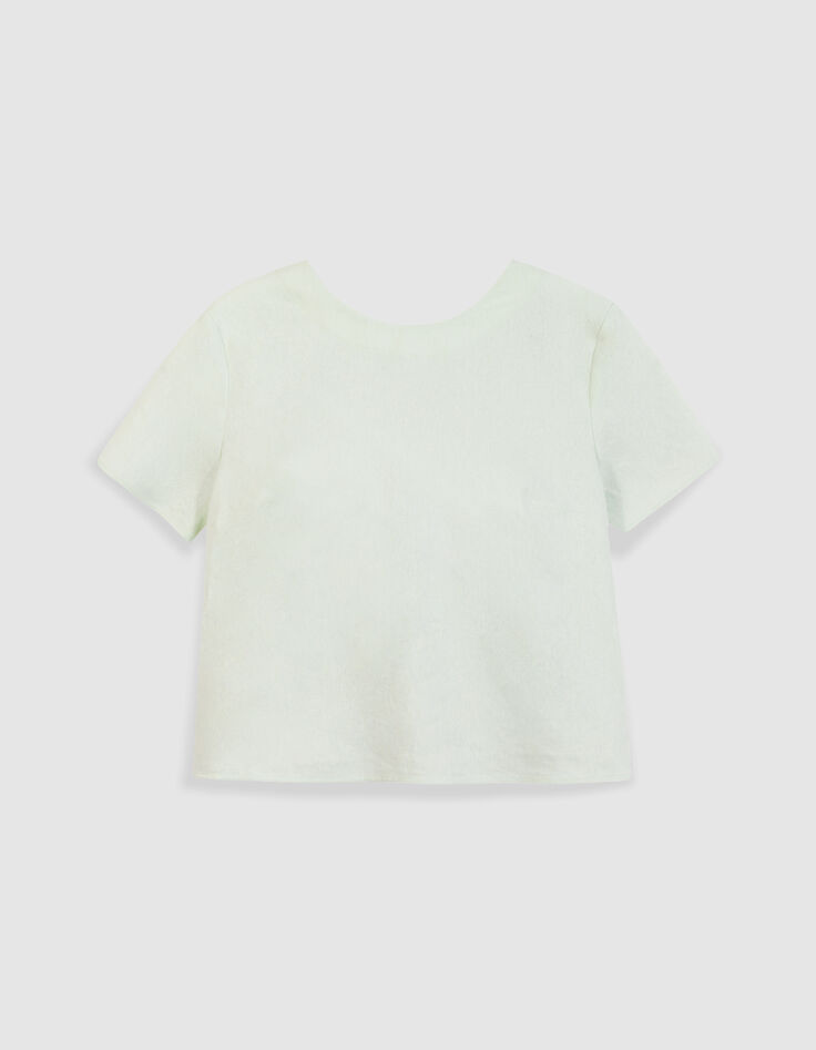 Top manches courtes vert coton lin ouverture dos Femme-5