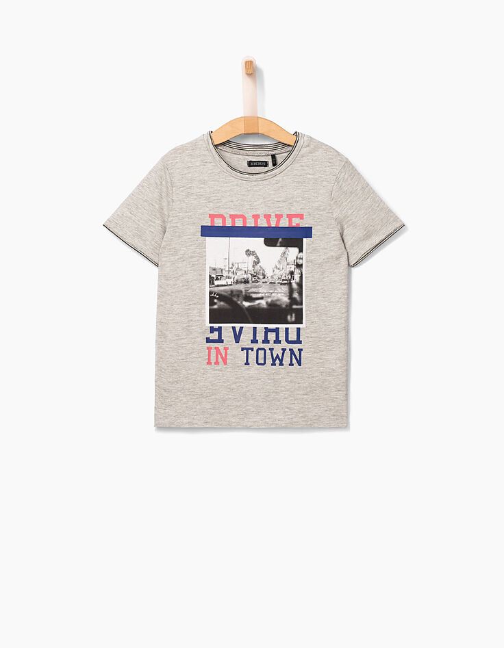 Boys’ grey marl Drive in town T-shirt -1