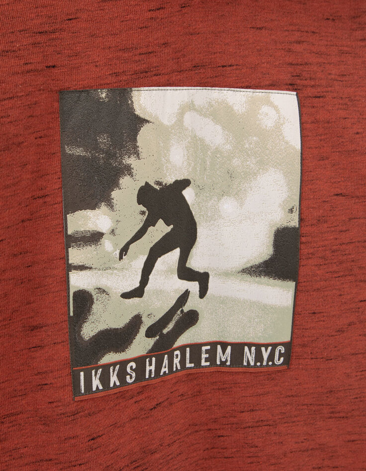 Boys’ dark red marl hoodie with skateboarder image-6