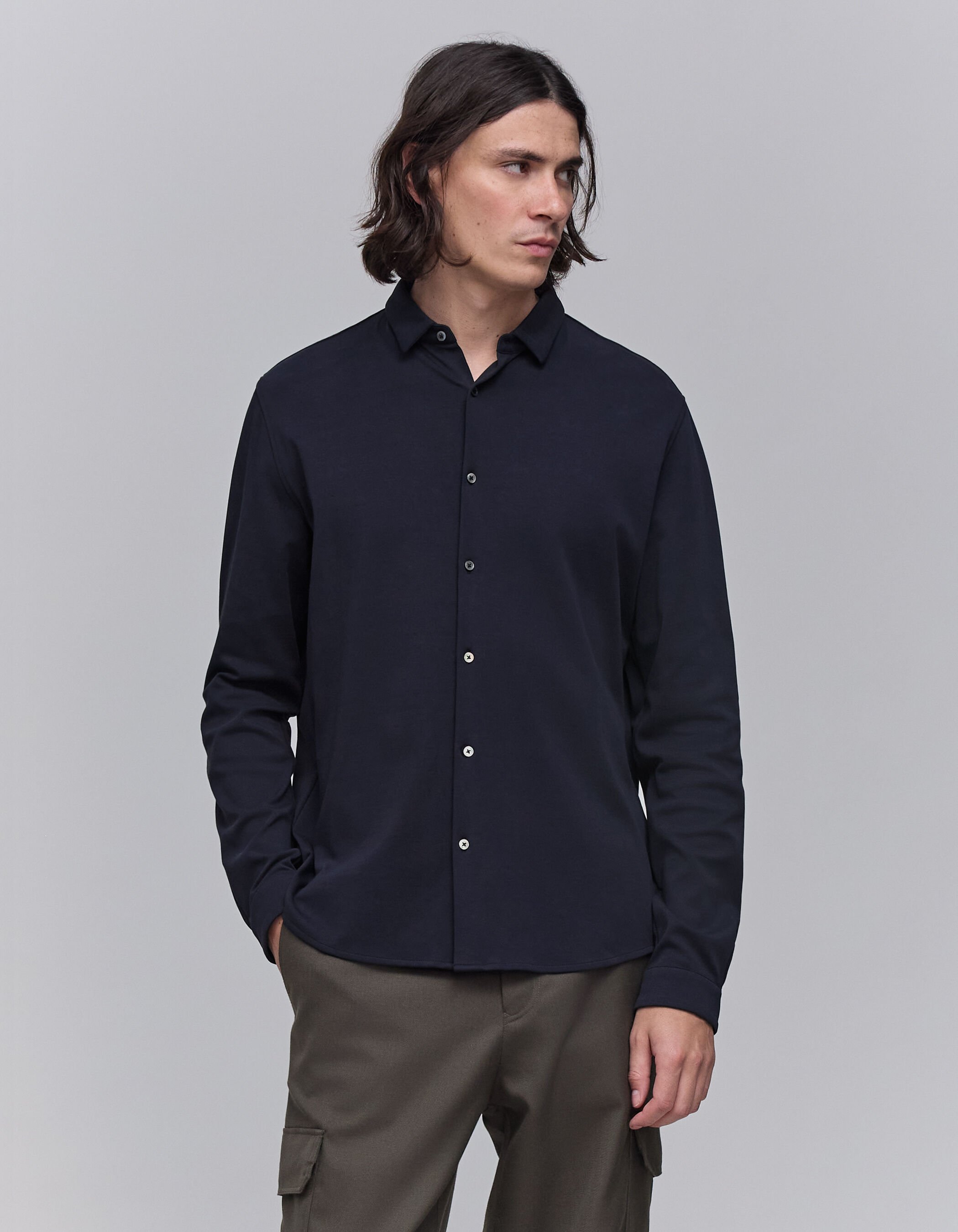 Men s navy Interlock long sleeve REGULAR shirt IKKS