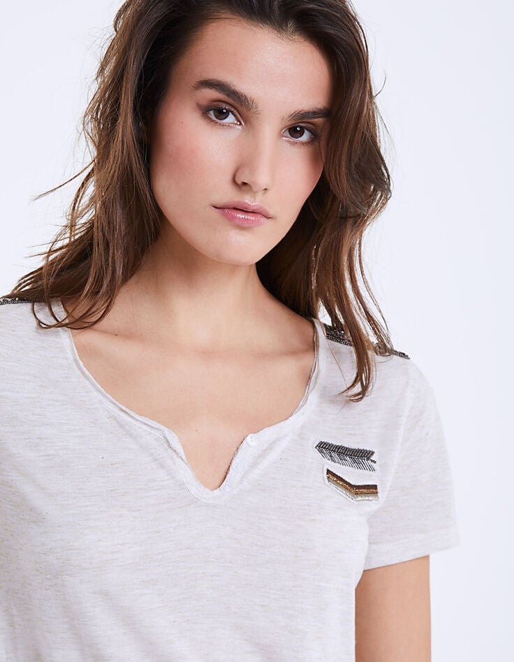 Damen-T-Shirt aus Viskose mit V-Ausschnitt-4 Damen-T-Shirt aus Viskose mit V-Ausschnitt-4
