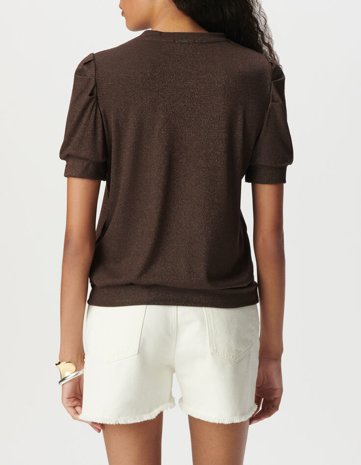 Iridescent brown ribbed knit T-shirt-3