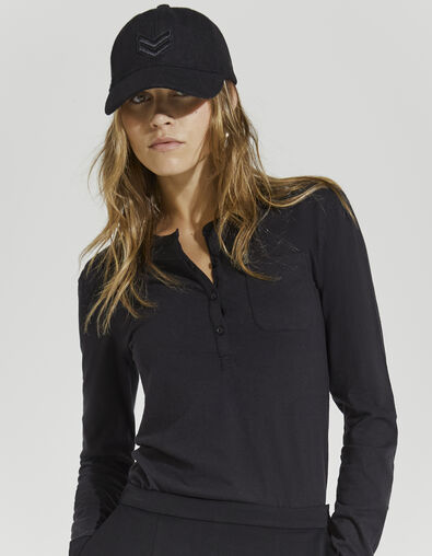 Women’s black long-sleeve T-shirt with skull on chest - IKKS