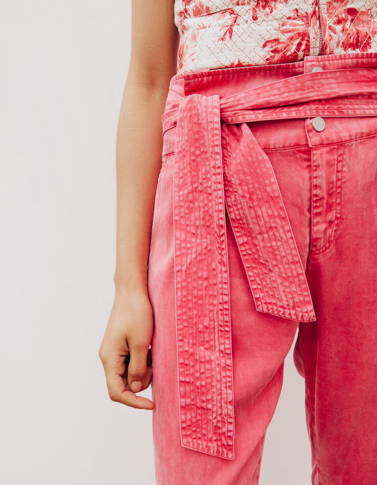 Pantalon rose en tencel bleached ceinture amovible femme-3