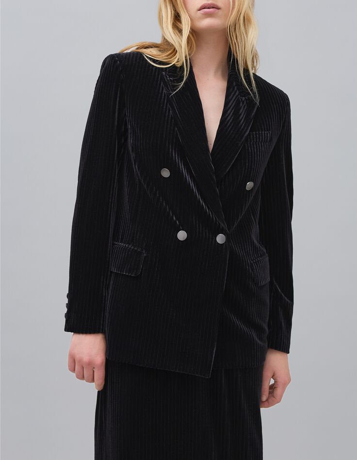 Schwarze Cord-Anzugjacke f&uuml;r Damen-3
