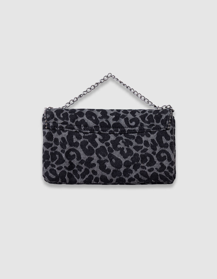 Sac à main noir imprimé léopard bordure microbilles fille-5