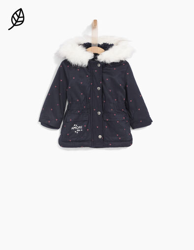 Parka marine fourrée à imprimé cœurs bébé fille - IKKS