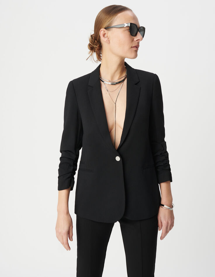 Veste tailleur en crêpe coloris noir femme-2