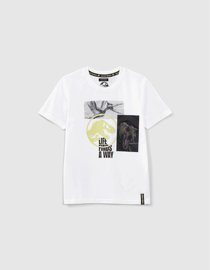 Boys&rsquo; white T-shirt with lenticular JURASSIC WORLD image-1