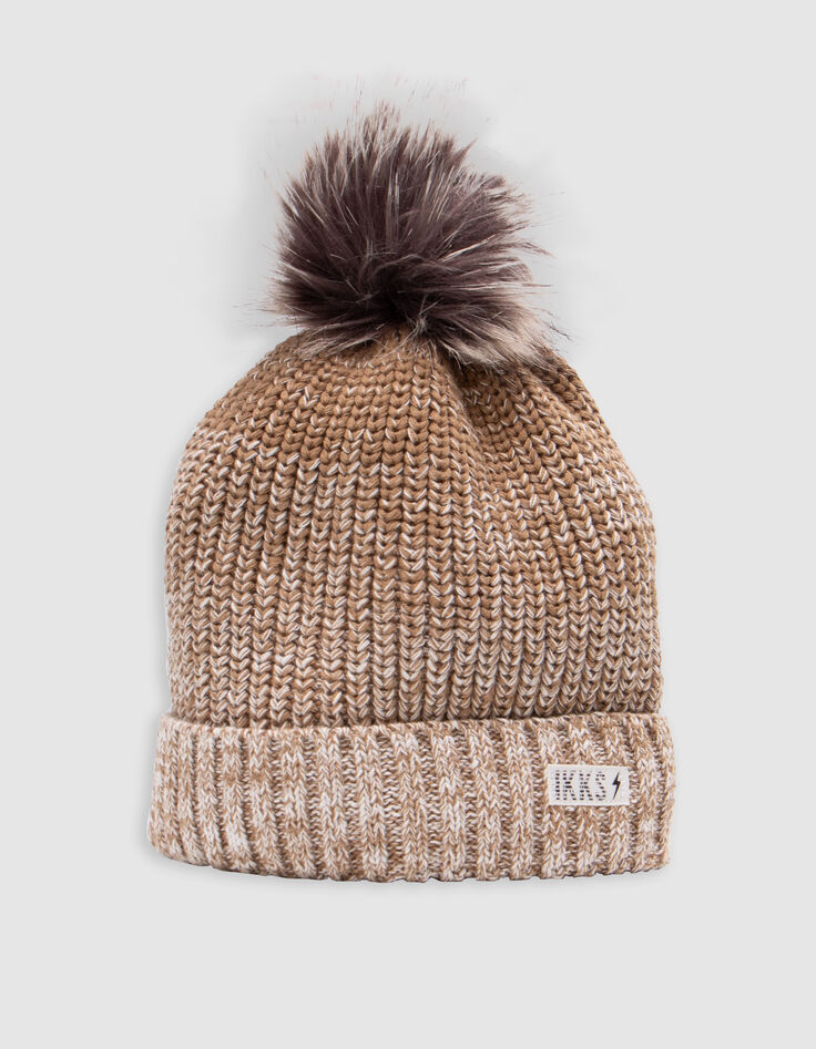 Kamelstrickmütze mit Bommel Bommel Baby Junge-2