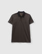 Men’s khaki marl polo shirt with mixed-fabric collar-6