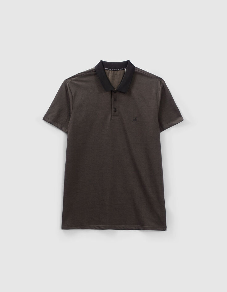 Men’s khaki marl polo shirt with mixed-fabric collar-6 Men’s khaki marl polo shirt with mixed-fabric collar-6
