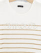 Tee-shirt blanc cassé rayé or brodé Amour fille-2