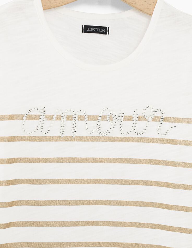 Tee-shirt blanc cassé rayé or brodé Amour fille-2