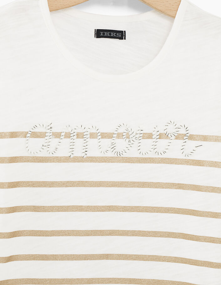 Camiseta blanco roto de rayas doradas bordado Amour niña - IKKS