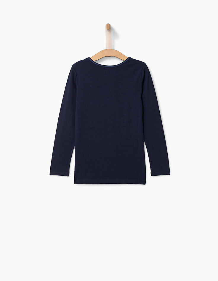 Tee-shirt bleu marine panthère et patchs fille-4