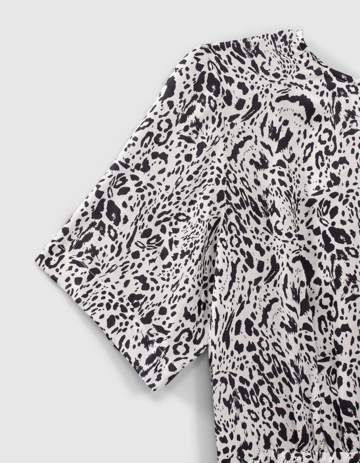 Cremeweißes Damenkleid mit Animal-Print-5