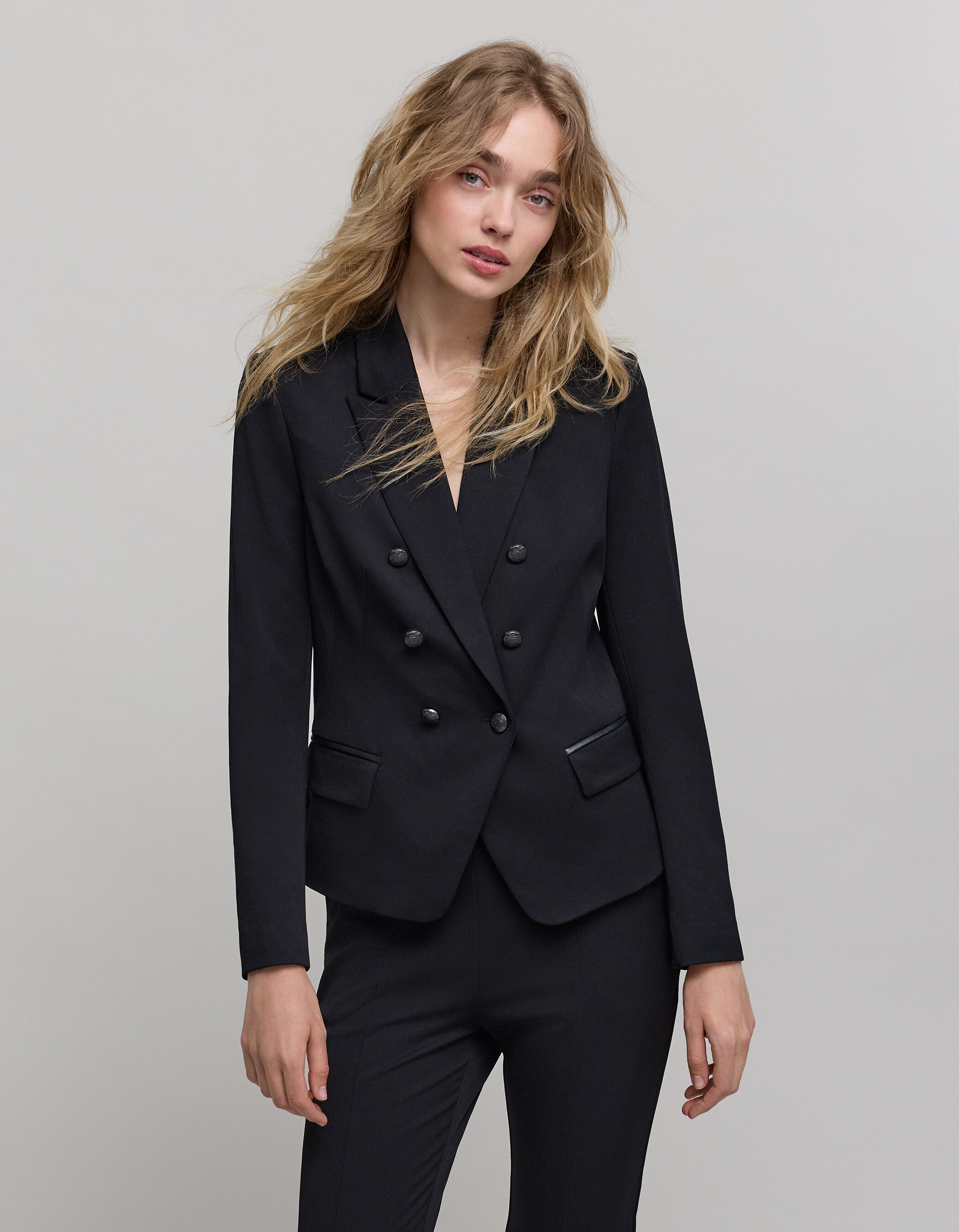 Veste tailleur en twill noir coupe ajustee femme IKKS