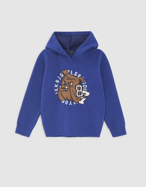 Blauer Jungen-Strickpullover mit Bulldoggendesign
