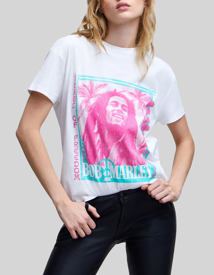 Wit T-shirt biokatoen Bob Marley Dames-2