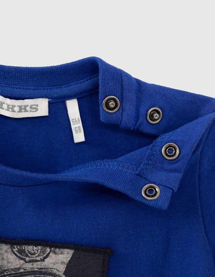 Elektrisch blauw T-shirt opdruk leeuw babyjongens-5