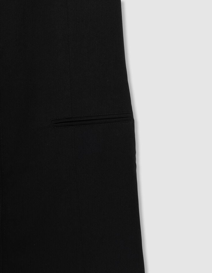 Schwarzes Damenkurzkleid vorne geknöpft-5 Schwarzes Damenkurzkleid vorne geknöpft-5