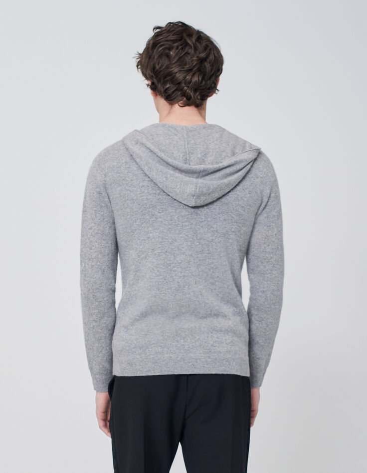 Men’s grey marl cashmere hooded cardigan-3