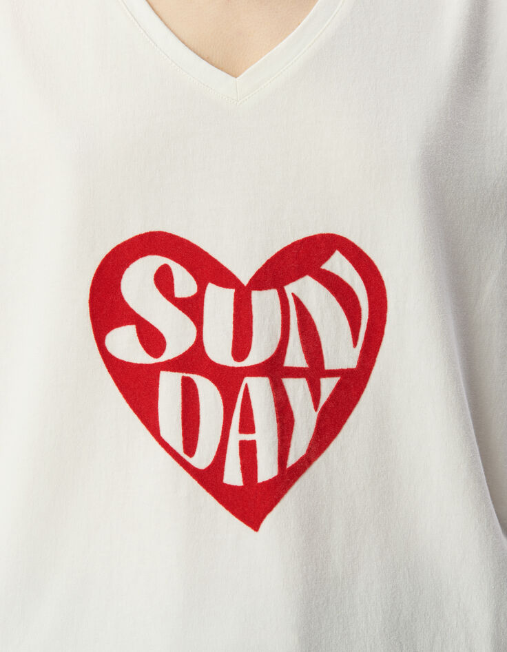 Wit t-shirt met fluwelen hartenvulling-4 Wit t-shirt met fluwelen hartenvulling-4