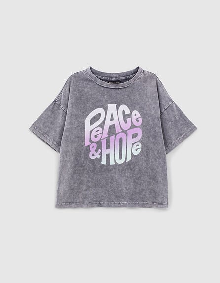 Camiseta gris medio letras vintage deep dye niña