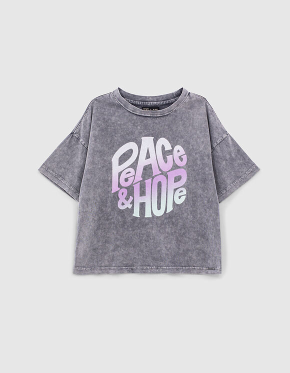 Girls’ medium grey deep-dye T-shirt with vintage letters