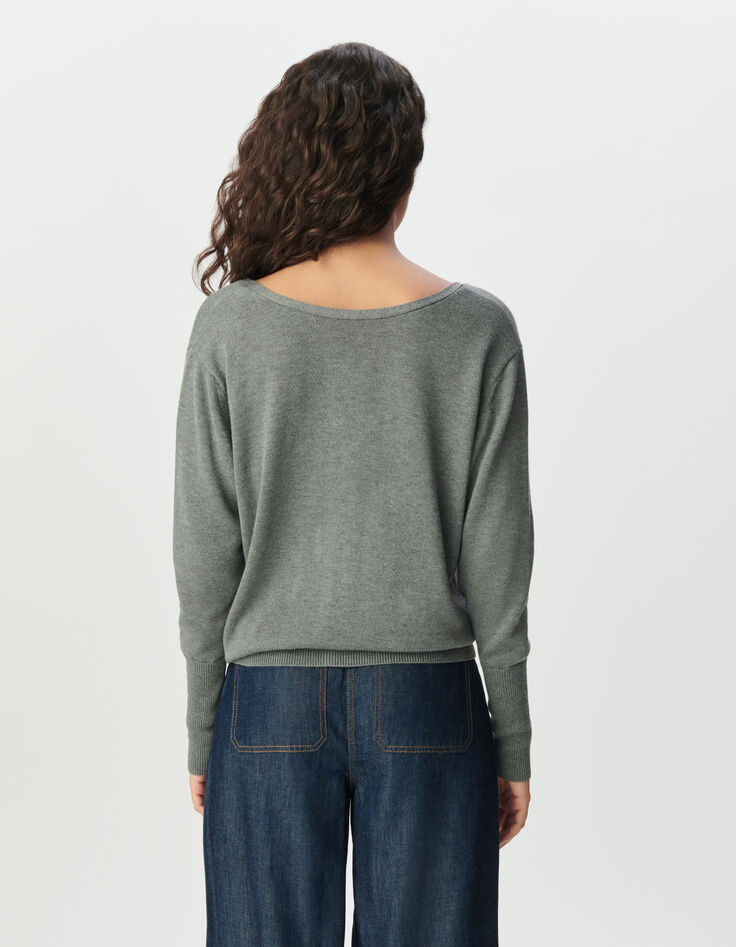 Cárdigan gris punto reversible mujer-4