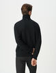 Pull col roulé noir tricot coton cachemire Homme-3