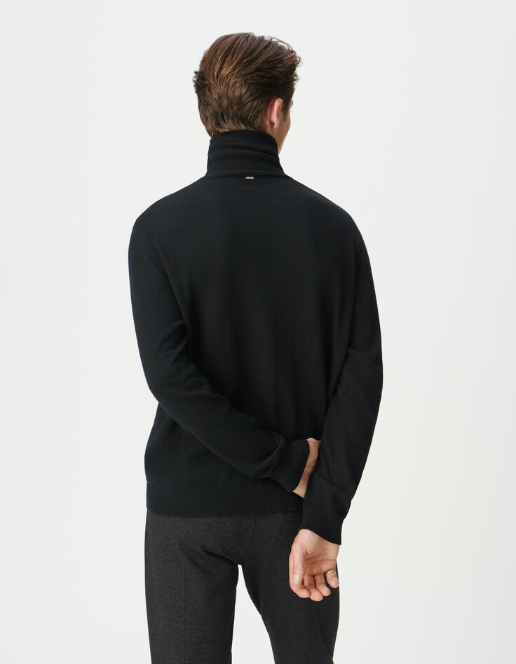 Pull col roulé noir tricot coton cachemire Homme-3