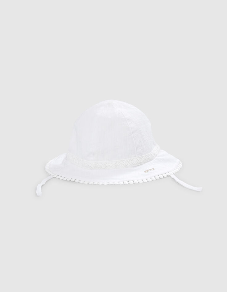Sombrero blanco roto tira encaje bebé niña-1