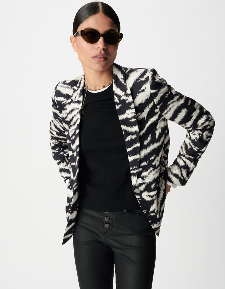 Chaqueta de traje negra con estampado de cebra para Mujer-4