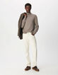 Pull col roul&eacute; beige tricot 100% laine Homme-2