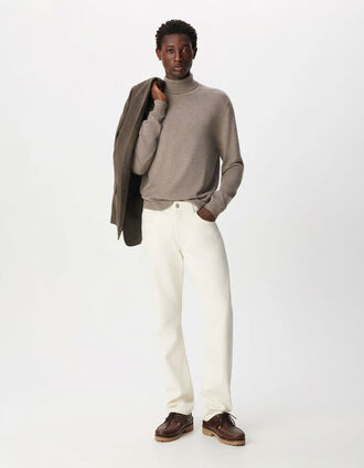Men's 100% wool knit beige turtleneck sweater