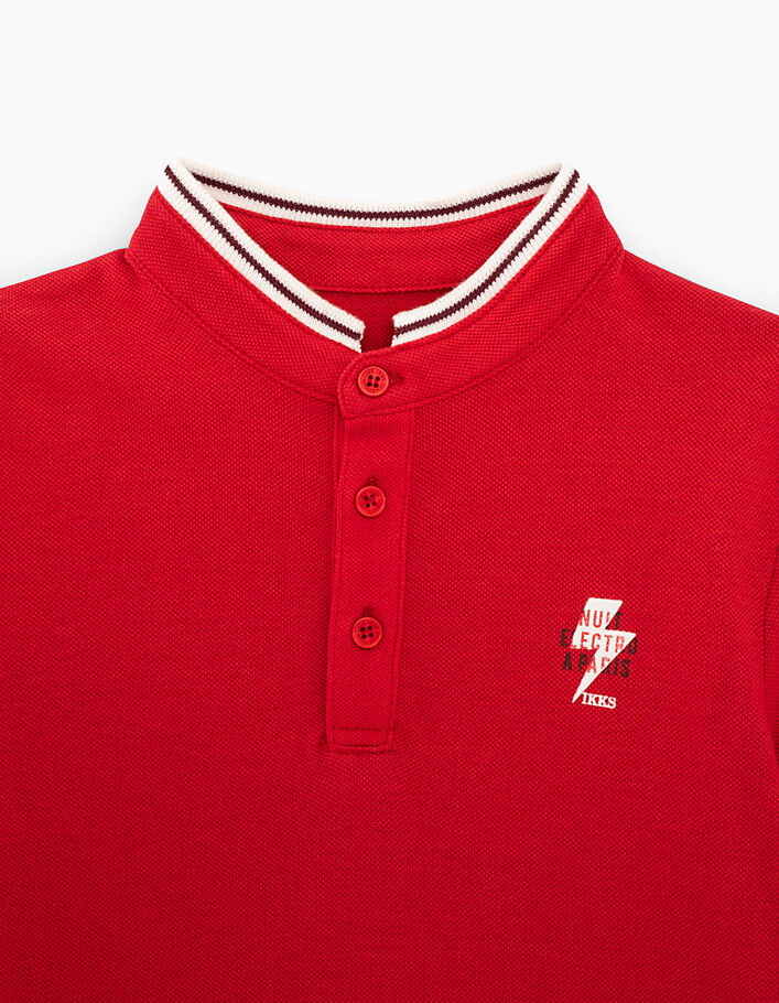 Boys’ medium red striped stand-up collar polo shirt  - IKKS