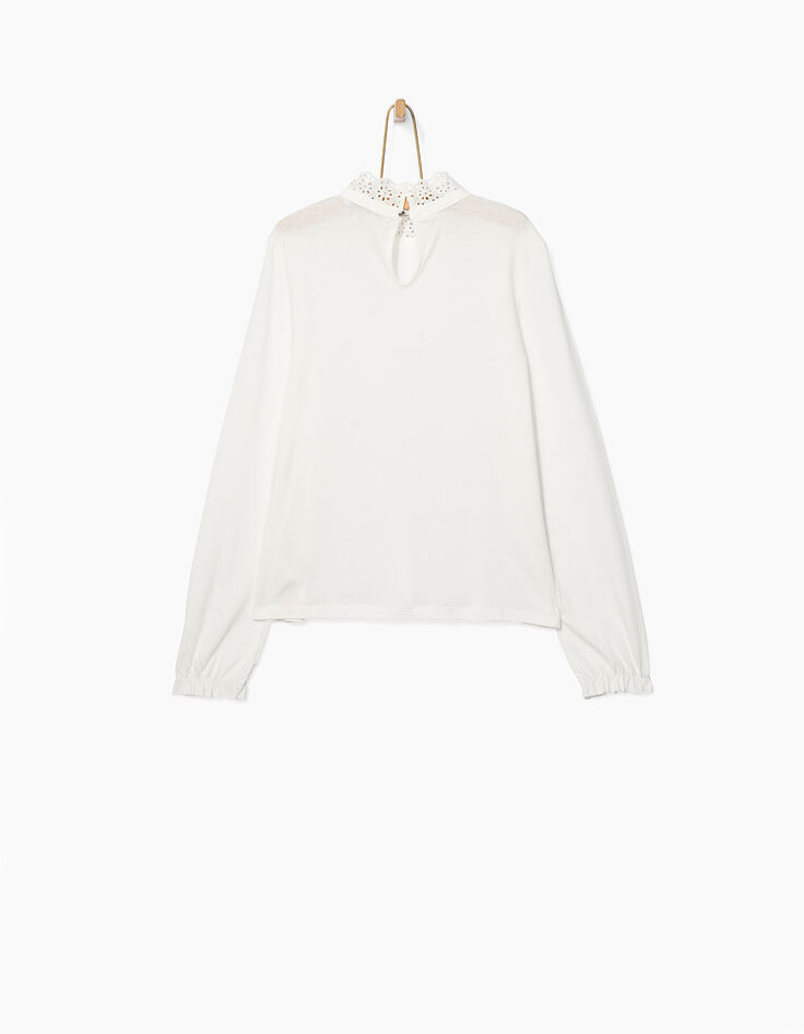 Gebroken wit T-shirt met kanten kraag meisjes -4
