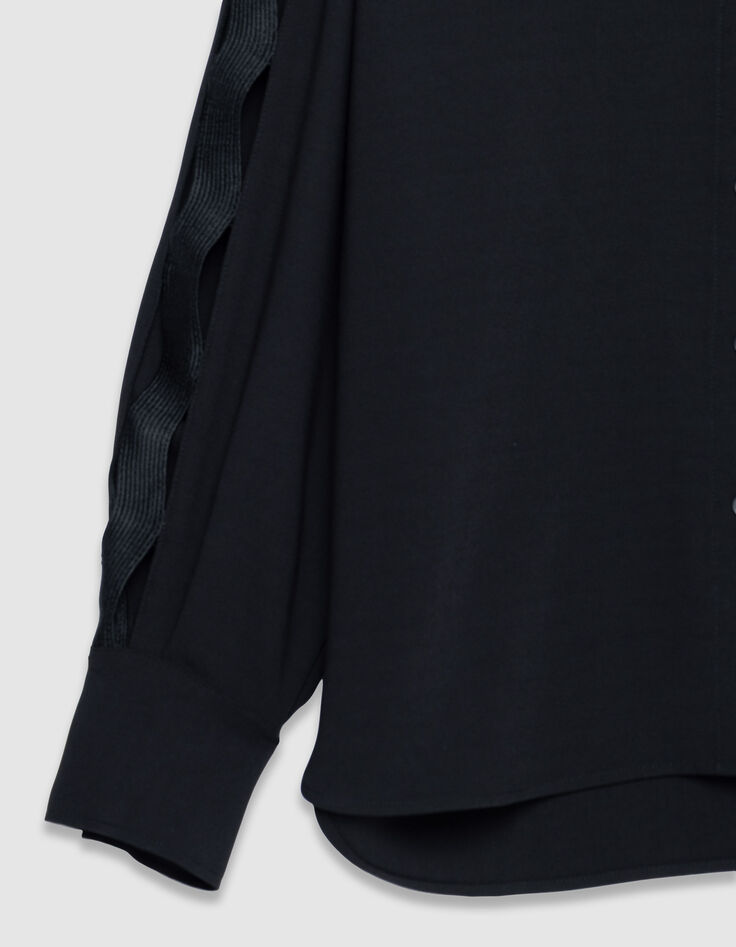 Women's long-sleeved black openwork shirt-9